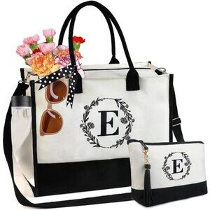 BeeGreen Personalized Tote Bag for Women Initial Monogrammed Carnation "E" Purse